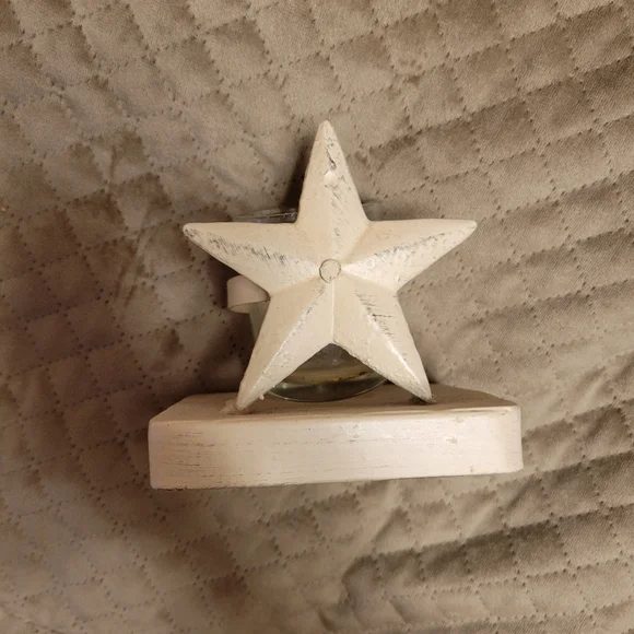 small metal‎ star candle holder cream white