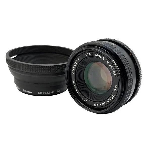 Minolta MC Rokkor-PF 50mm f/2 Lens with 55mm Skylight 1A Hood SR Mount 1126884