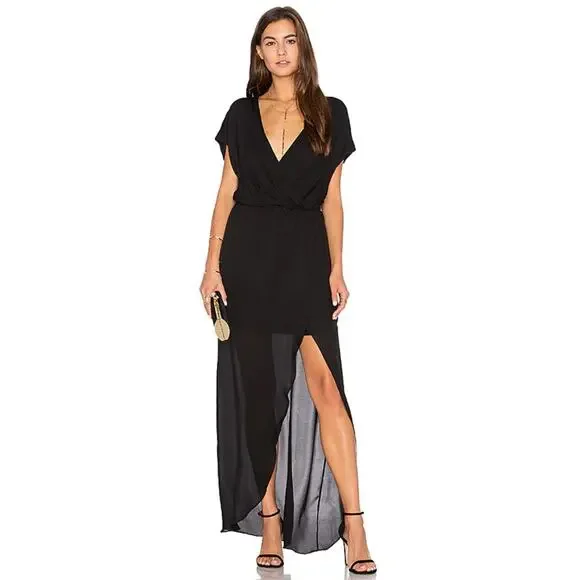 Rory Beca Maid Plaza Black 100% Silk Draped Maxi Gown Dress S