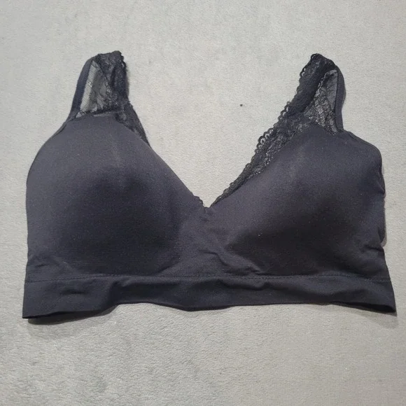 Dreamwear Bralette Women 1X Black Wireless Lace Trim 5235-49 Love Your Curves