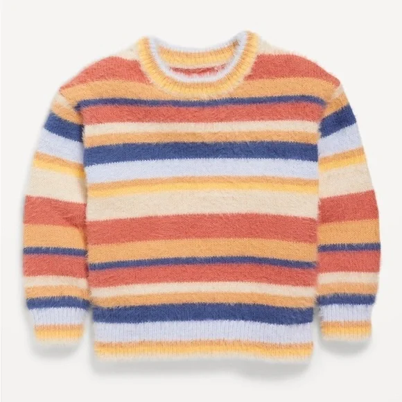 OLD NAVY Y2K Style Sweater Toddler Kids Eyelash Multicolor Striped Soft Fuzzy