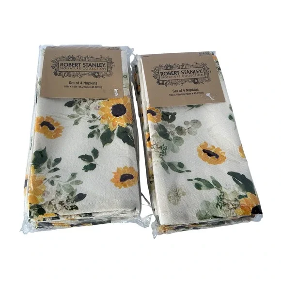 Robert Stanley Sunflower Cloth Napkins Set of 8 Floral‎ Fall Farmhouse 18in NWT