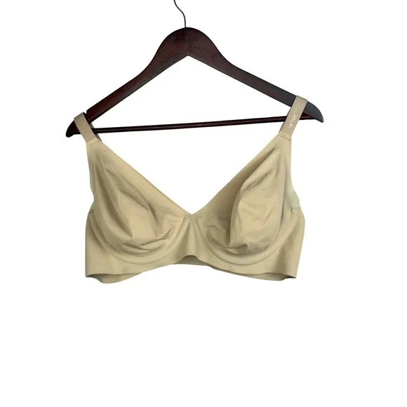 Aerie Smoothez Plunge Bra Women 40D Tan‎ Nylon Blend Seamless Adjustable Straps