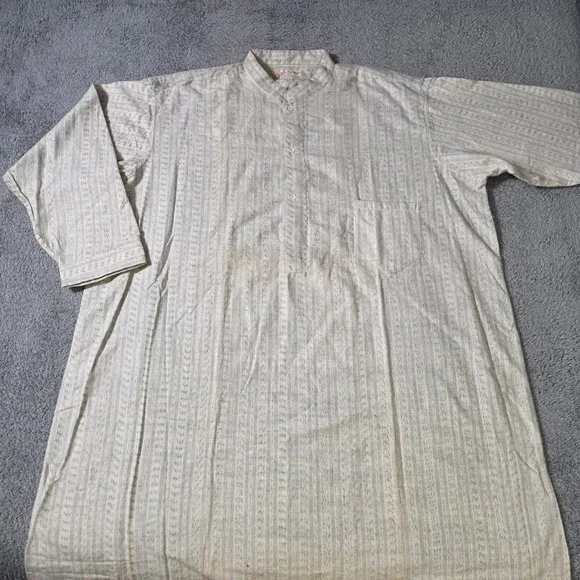 Faultless 1881 Womens 19 Nightgown Grey Striped Victorian Band Collar Long Slv