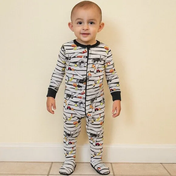 Old Navy Footed Pajamas White Halloween Candy Spiders Stripes Toddler 18-24M