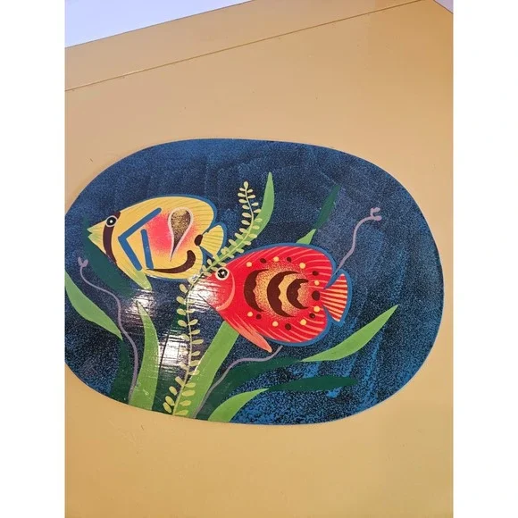 1 Hand Made & Hand Painted Fish Wooden Placemats Made In Haiti