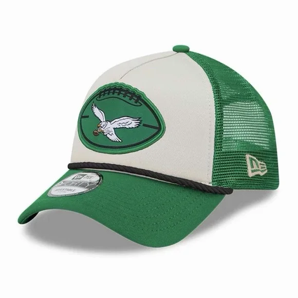 Men's New Era Stone/Kelly Green Philadelphia Eagles 9FORTY A-Frame Trucker Hat