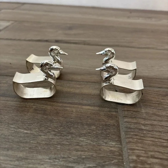 Set of 4 Silverplated Duck Napkin Rings Made‎ In Japan