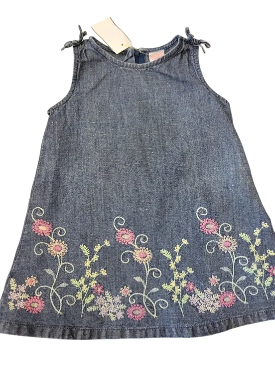 Old‎ Navy Dress For Baby Girl Denim Floral Embroidered Sundress Size 6-12 Months