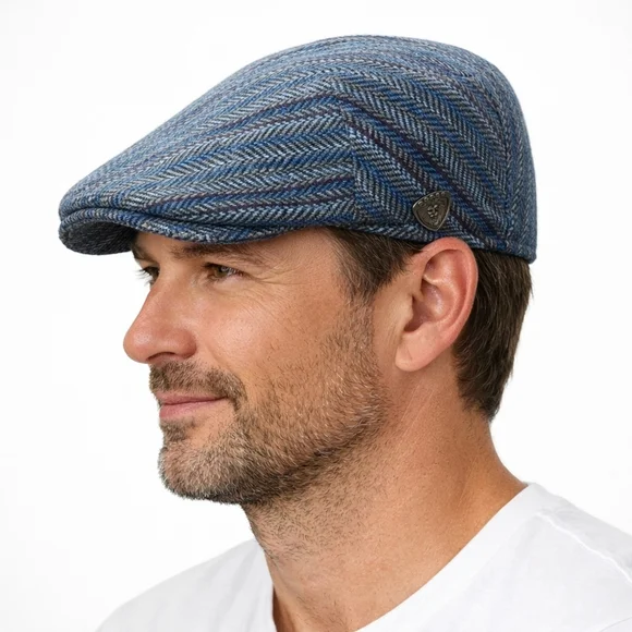 DOBBS Italian Wool Herringbone Newsboy Scally Flat Hat Cap NWT Large / 59