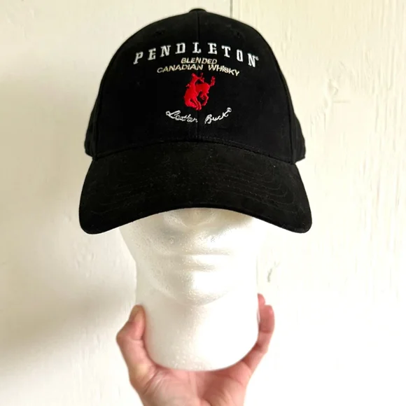 Pendleton Whisky Leather Buck Embroidered Hat | Adjustable Black Cap