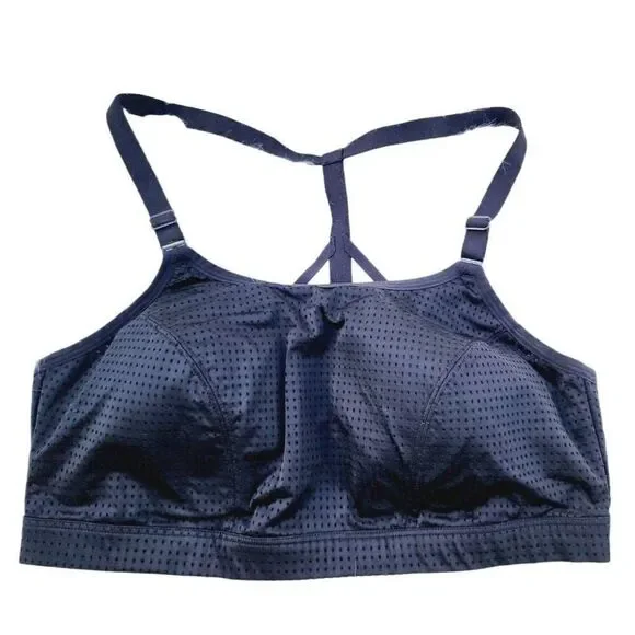 Livi Womens Sports Bra Black Mesh Racerback Spaghetti Cross Strap Nylon Size 14