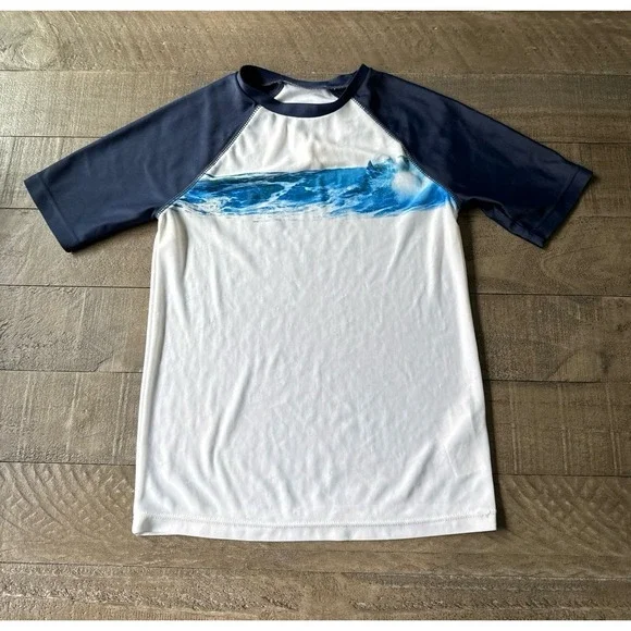 Old Navy Boys White Navy Blue Swim Shirt Size 6-7