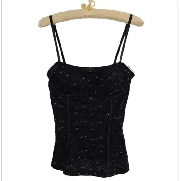 Byline Lace Bustier Corset Top Size M Black Silver Metallic Gothic Y2K Party