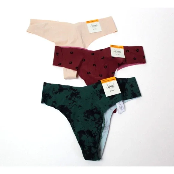 Lot Bundle of 3 Thong Panties Underwear Jenni Womens Small No Show Beige Green