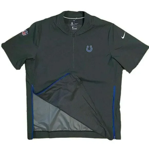 NIKE NFL Ind Colts Hot Dk Grey S/S Football Pullover Qtr Zip Jacket New Mens LG