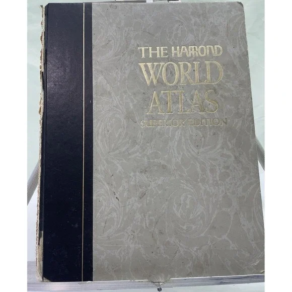 Hammond World Atlas Superior Edition Vintage Hardcover Book Grey Black Fair
