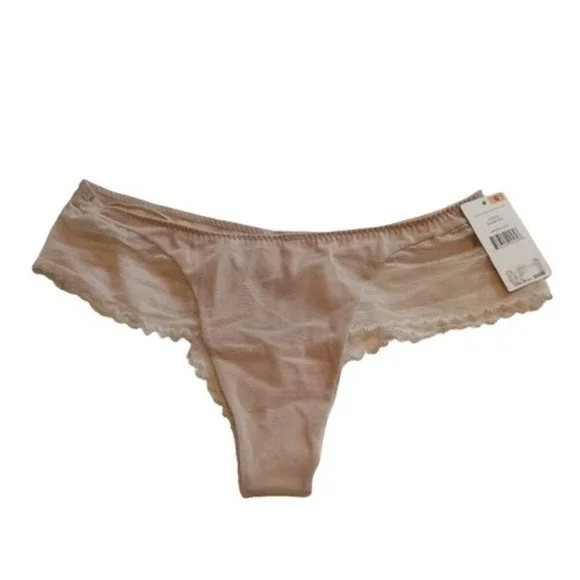 Ongossamer Lavish Lace‎ Champagne Thong Panties Lingerie Underwear Size S