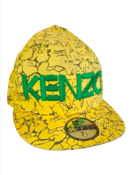 KENZO X NEW ERA | 59FIFTY Yellow/Black Marble Print Green Logo Fitted Hat 7 1/2
