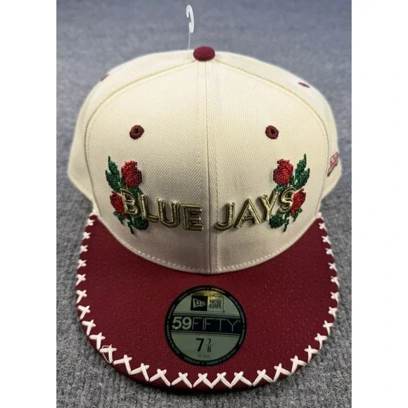 TORONTO BLUE JAYS SIZE 7-7/8 MENS FLAT BILL HAT~BASEBALL CAP~EMBROIDERED~NWT