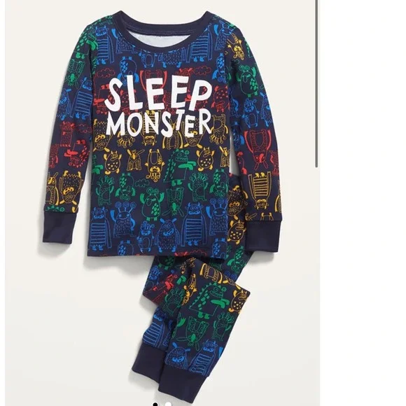 Old Navy Kids Sleep Monster Pajama Set Navy Blue Rainbow 5T 2-Piece NWT