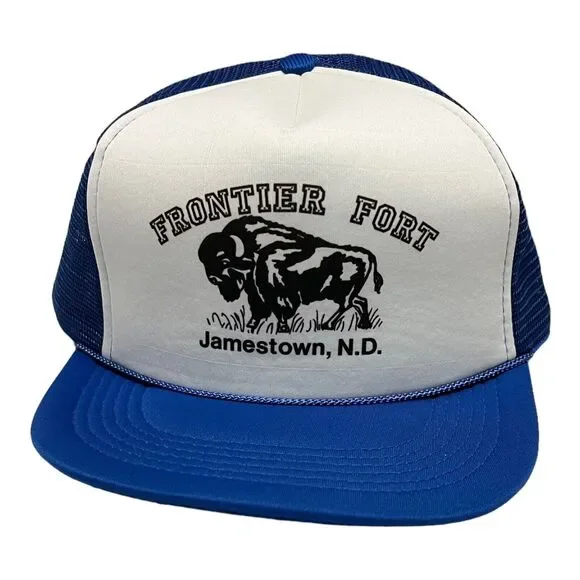 Frontier Fort VTG Men’s Trucker‎ Hat Mesh Jamestown N.D Buffalo Strap Back Retro