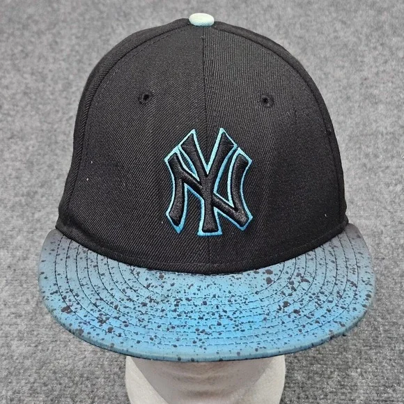 New York Yankees Hat 7 1/8 Black Teal Splatter New Era 59FIFTY Fitted Cap MLB