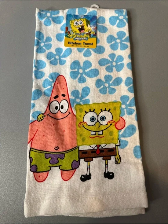 SpongeBob Squarepants and Patrick Star kitchen Towel White, Blue, Yellow & Pink