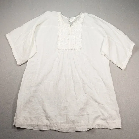 Boho Gauze Tunic Top Womens XL White Embroidered Cottagecore Resort