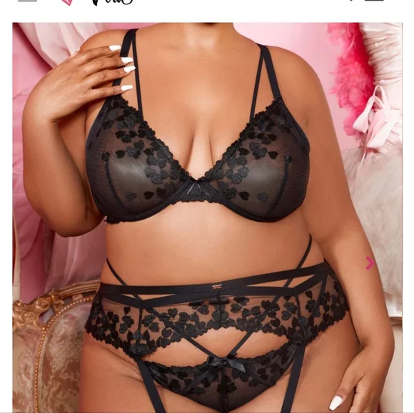 Love Vera Embroidered Heart Unlined Plunge Bra Onyx Black Curvy