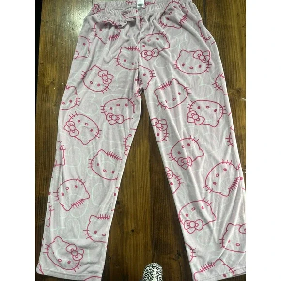 Hello Kitty Sanrio Pink‎ Fleece Pajama Pants Plush Lounge Bottoms Womens Medium