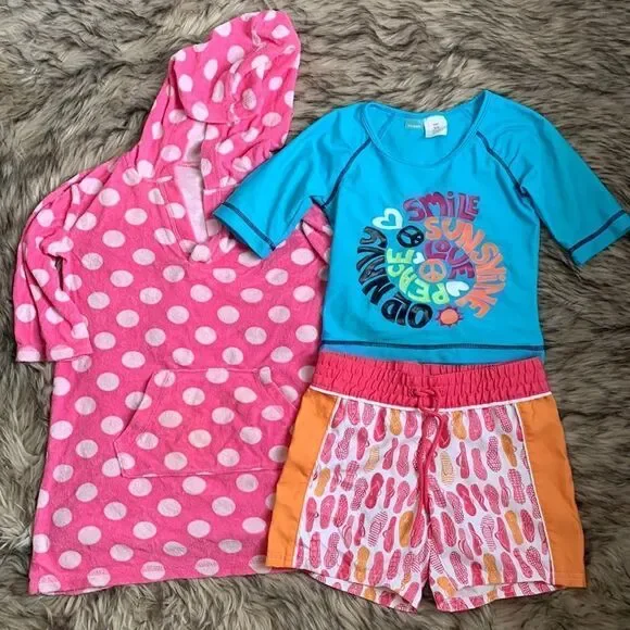 Old Navy Girl’s Swimsuit Swimwear Rash Guard Board Shorts Cover-up Set 5