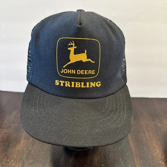 Vintage John Deere‎ Stribling Black Snap Back Hat Cap