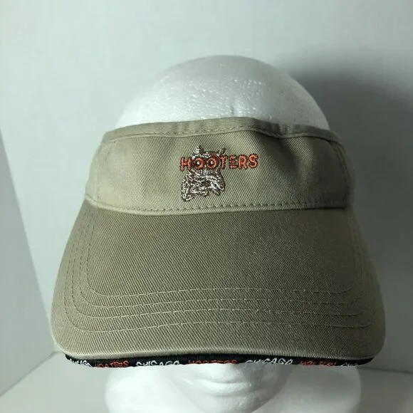 Hooters Visor Hat Strapback American Needle Adjust Tan Chicago Restaurant Owl C3