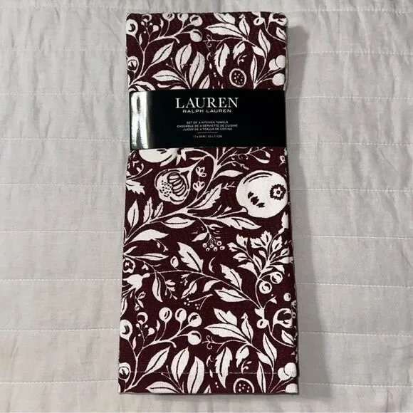 LRL Burgundy White Ivory Plaid Berry Terrycloth Cotton Dish Kitchen Towels