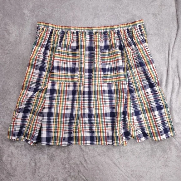 Vintage‎ Prairie Apron Plaid Fabric 2 Pocket Midi Skirt Baumwolle 29