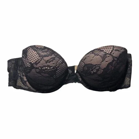 #3405 Victoria's Secret BioFit Multi-Way Lined Strapless Bra 34C Black Underwire