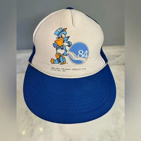 Vintage 1984 World’s Fair New Orleans Blue/White Trucker Hat Snapback Pelican