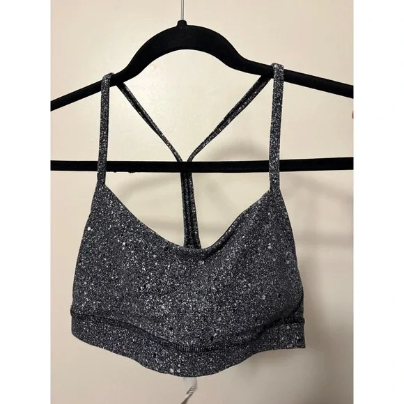 Lululemon Flow Y Bra Nulu Black White Speckled Yoga Sports Bra Size 6