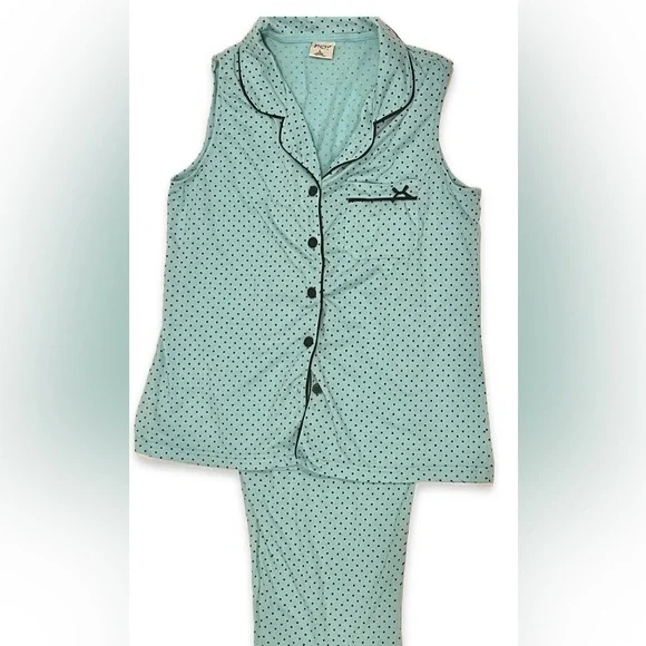 Felina Light Blue Polka Dot Lingerie Pajamas Size Large - Small hole in fabric