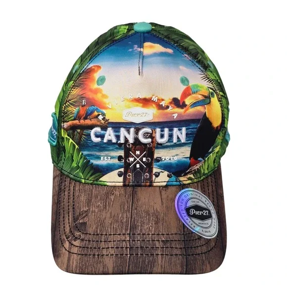 Pier 27 Cancun Beach Life Tropical Toucan Embroidered Baseball Cap Hat