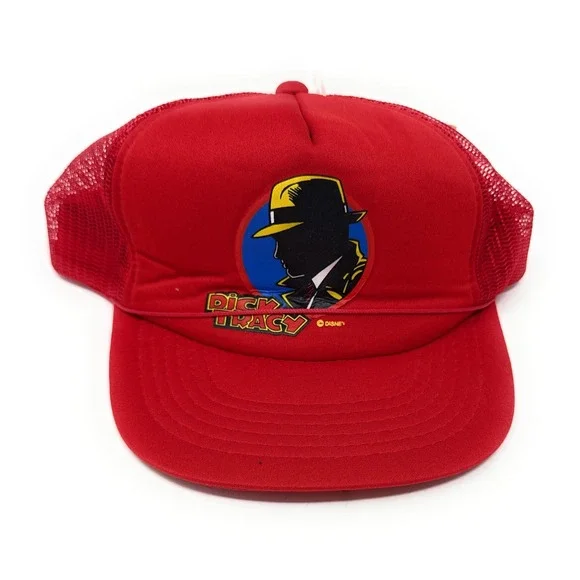 Vintage Dick Tracy Trucker Hat Movie Promo Walt Disney Snapback Cap Mesh Red 90s
