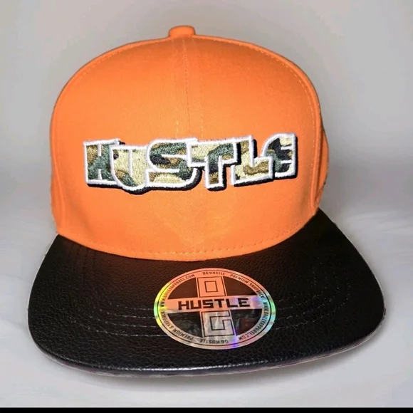 Hustle Snapback Baseball Cap Men Orange And Black NWOT Embroidered
