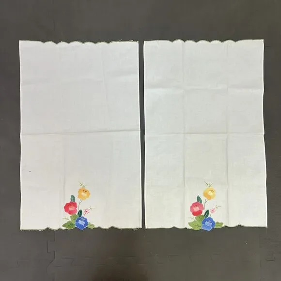 Vintage Floral Applique Embroidered Hand Tea Towel - Set of 2 FS Bnfts Charity