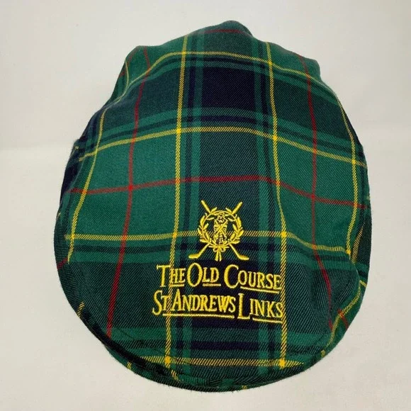 St Andrews Links Tartan Collection Green Plaid Flat Cap Golf Hat One Size