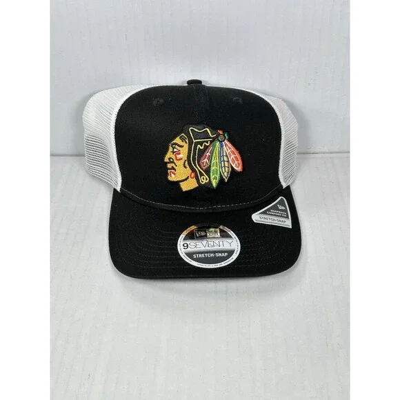 New Era Chicago Blackhawks 9SEVENTY Stretch Snap Adjustable Trucker Hat Cap NWT