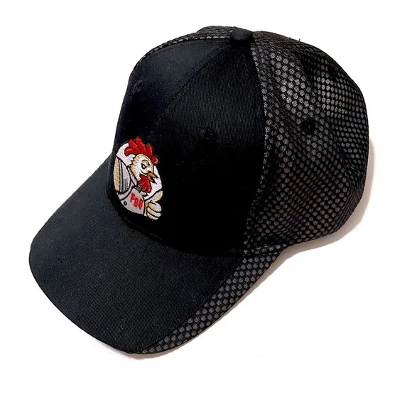NEW Port Authority Strapback Hat Black PDQ Chicken Logo Mesh Ball Cap Trucker