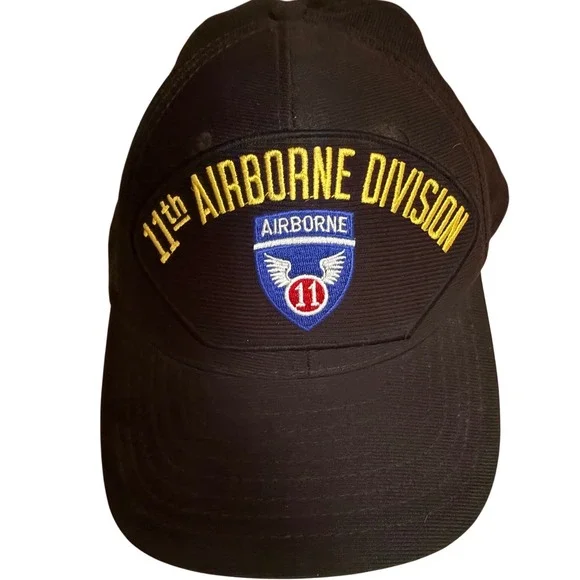 Eagle Crest 11th Airborne Division Hat Mens Black Snapback US Army Military USA