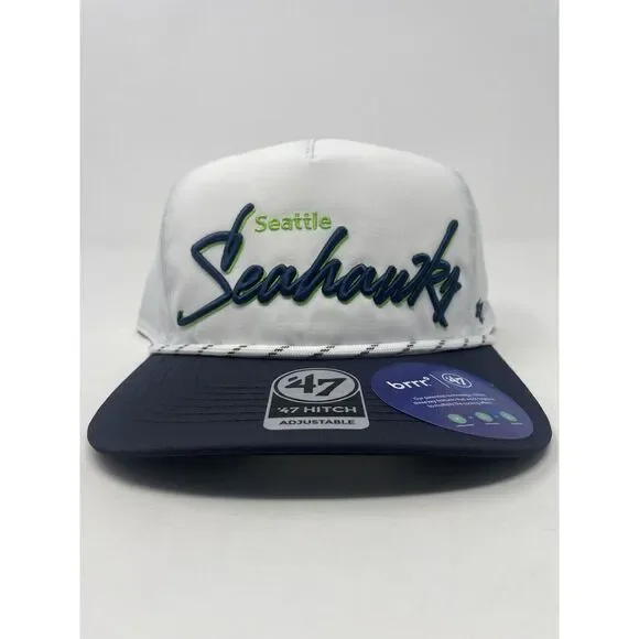 '47‎ Seattle Seahawks Snapback Hat Cap Hitch White Adjustable NFL Mens Brand New