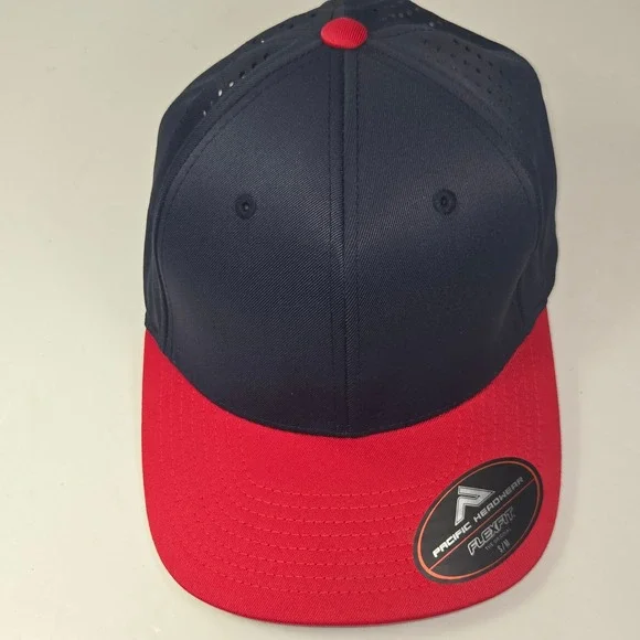 Pacific Headwear Flexfit 474F Navy Red Baseball Cap SM MD